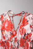 Sweet Elegant Print Patchwork V Neck Waist Skirt Dresses