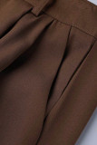 Elegant Simplicity Solid Buttons Without Belt Straight High Waist Straight Patchwork Bottoms