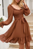 Sweet Elegant Solid Flounce V Neck A Line Dresses