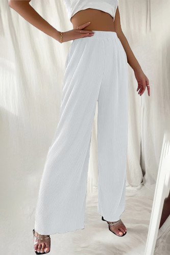 Casual Simplicity Solid Fold Loose High Waist Wide Leg Solid Color Bottoms