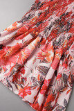 Sweet Elegant Print Patchwork V Neck Waist Skirt Dresses