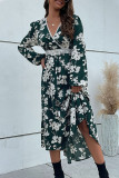Sexy Elegant Print Flounce Asymmetrical A Line Dresses