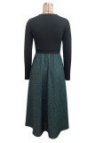 Elegant Print Patchwork Buttons V Neck A Line Dresses