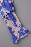 Sweet Elegant Print Patchwork V Neck Waist Skirt Dresses