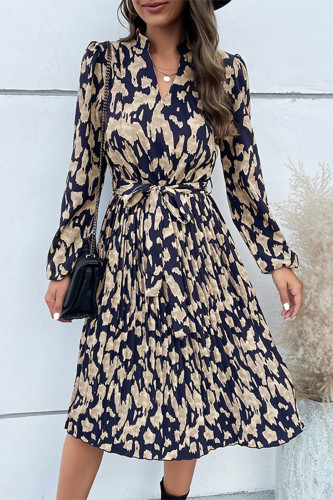 Elegant Print Fold V Neck A Line Dresses
