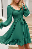 Sweet Elegant Solid Flounce V Neck A Line Dresses
