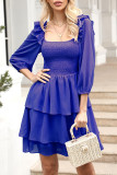 Elegant Solid Flounce Square Collar Cake Skirt Dresses