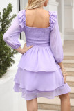 Elegant Solid Flounce Square Collar Cake Skirt Dresses