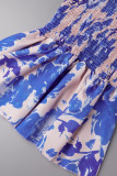 Sweet Elegant Print Patchwork V Neck Waist Skirt Dresses