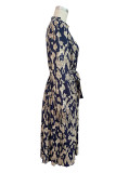 Elegant Print Fold V Neck A Line Dresses