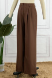 Elegant Simplicity Solid Buttons Without Belt Straight High Waist Straight Patchwork Bottoms