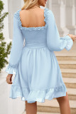 Sweet Elegant Solid Flounce V Neck A Line Dresses