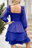 Elegant Solid Flounce Square Collar Cake Skirt Dresses