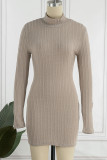 Casual Solid Backless Half A Turtleneck A Line Dresses