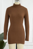 Casual Solid Backless Half A Turtleneck A Line Dresses