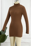 Casual Solid Backless Half A Turtleneck A Line Dresses