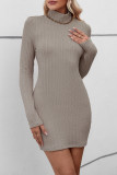 Casual Solid Backless Half A Turtleneck A Line Dresses