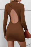 Casual Solid Backless Half A Turtleneck A Line Dresses