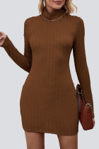 Casual Solid Backless Half A Turtleneck A Line Dresses