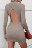 Casual Solid Backless Half A Turtleneck A Line Dresses