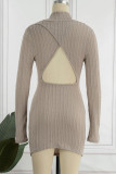 Casual Solid Backless Half A Turtleneck A Line Dresses