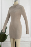 Casual Solid Backless Half A Turtleneck A Line Dresses
