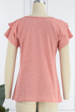 Casual Simplicity Solid Flounce Solid Color V Neck T-Shirts