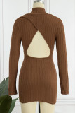 Casual Solid Backless Half A Turtleneck A Line Dresses