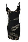 Sexy Print Patchwork V Neck Sling Dress Dresses
