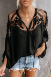 Work Elegant Solid Lace V Neck Tops