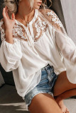 Work Elegant Solid Lace V Neck Tops