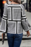 Casual Geometric Patchwork Frenulum V Neck Tops