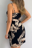 Sexy Print Patchwork V Neck Sling Dress Dresses