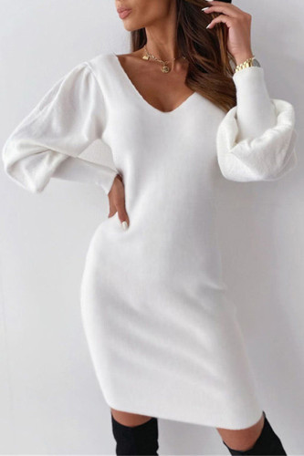 Elegant Simplicity Solid Lace Solid Color V Neck Pencil Skirt Dresses