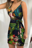 Sexy Print Patchwork V Neck Sling Dress Dresses