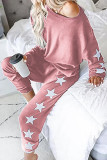 Casual Simplicity Print Patchwork O Neck Long Sleeve Two Pieces