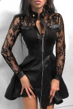 Sweet Elegant Solid Zipper Mandarin Collar A Line Dresses