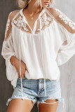 Work Elegant Solid Lace V Neck Tops
