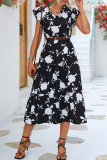 Sweet Print Without Belt V Neck A Line Dresses
