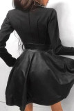 Sweet Elegant Solid Zipper Mandarin Collar A Line Dresses