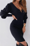 Elegant Simplicity Solid Lace Solid Color V Neck Pencil Skirt Dresses
