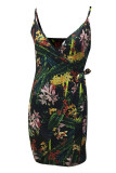 Sexy Print Patchwork V Neck Sling Dress Dresses