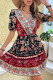 Bohemian Vintage National Totem Print V Neck A Line Dresses