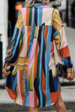 Casual Geometric Patchwork Without Belt Contrast Turndown Collar A Line Dresses