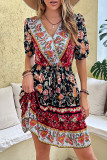 Bohemian Vintage National Totem Print V Neck A Line Dresses