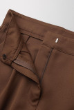 Work Street Solid Patchwork Pocket Loose High Waist Wide Leg Solid Color Bottoms