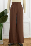 Work Street Solid Patchwork Pocket Loose High Waist Wide Leg Solid Color Bottoms