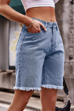 Casual Street Solid Make Old Straight Denim Shorts