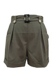 Casual Buttons Loose Straight Solid Color Bottoms