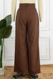 Work Street Solid Patchwork Pocket Loose High Waist Wide Leg Solid Color Bottoms